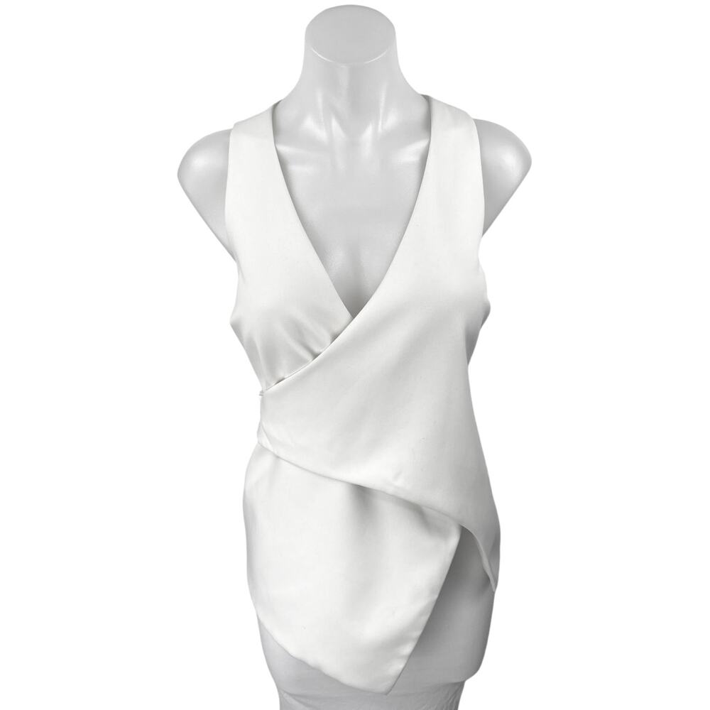 The Only Son White Sleeveless V-neck Asymmetric Belted Wrap Blouse Top Size 4